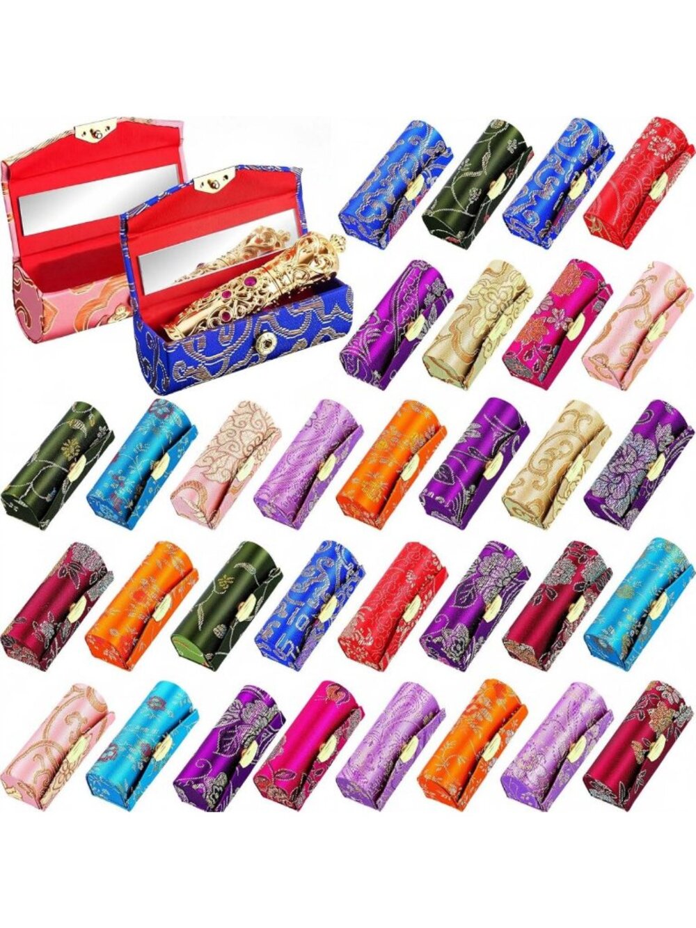 48 Pcs Mini Floral Lipstick Holders with Mirror - Perfect Indian Wedding
